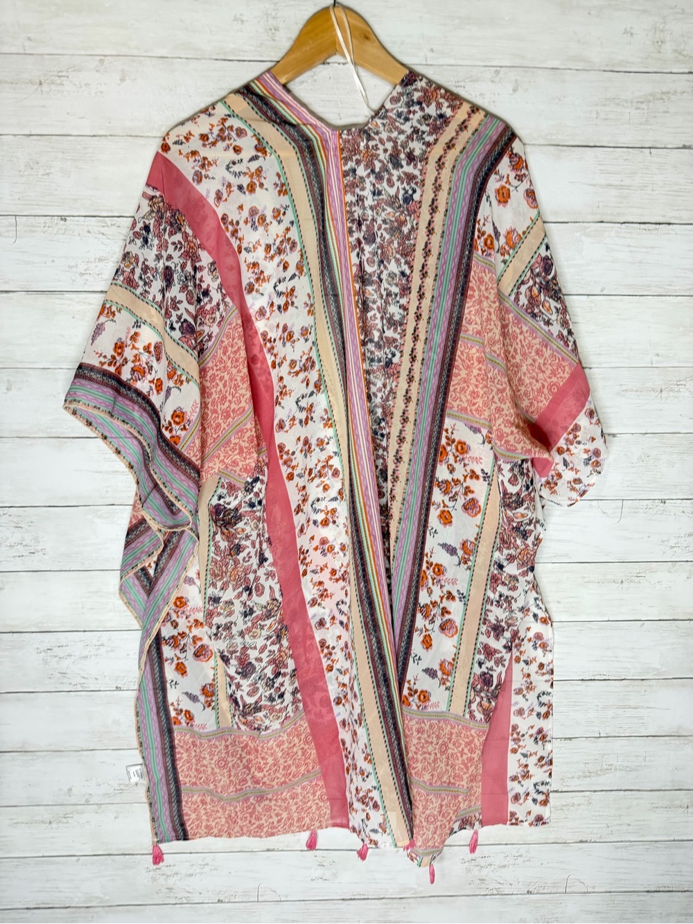 Ultra Pink Boho Mixed Print Flowy Kimono Top Plus Size 2X - Picture 6 of 6